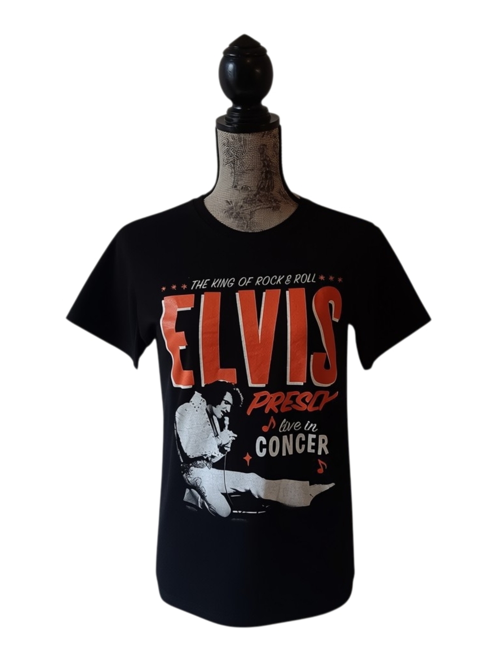 Elvis Presley live in concert women's black short-sleeve graphic t-shirt size S